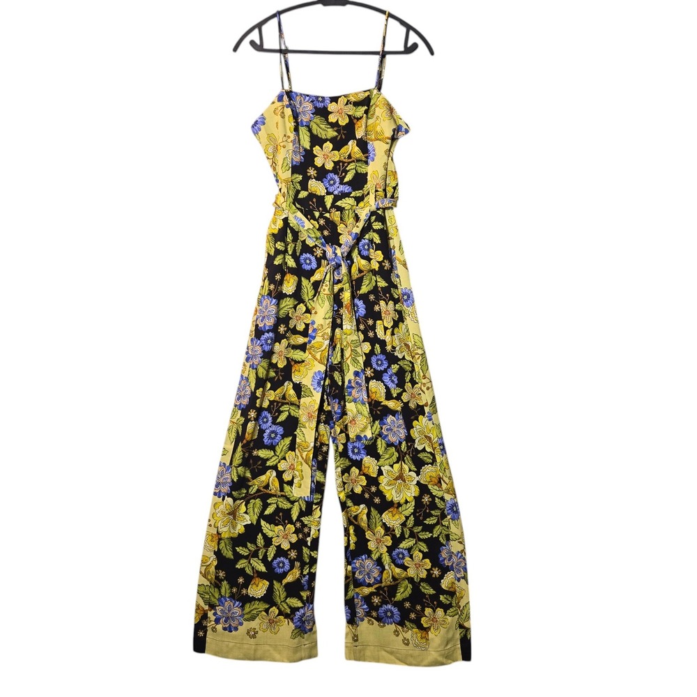 FARM Rio Floral Bird Print Wide Leg Jumpsuit S Tropical Island Summer Resort NWT - Picture 2 of 14